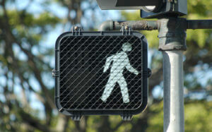 Walking signal at a New Jersey crosswalk.